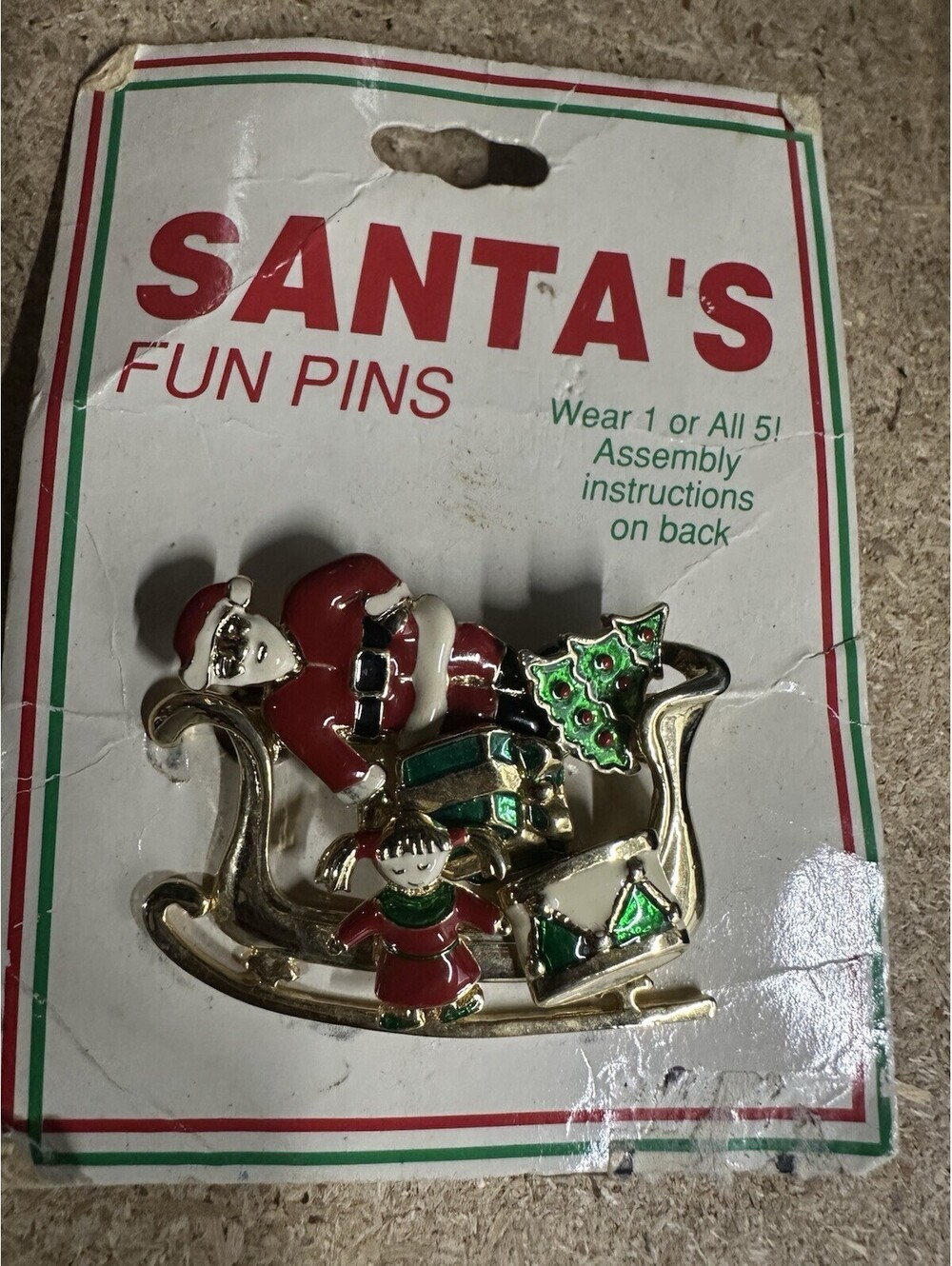 Vintage Santa's Fun Pins Christmas Santa Claus Enamelled Tack Pin Set, Metal